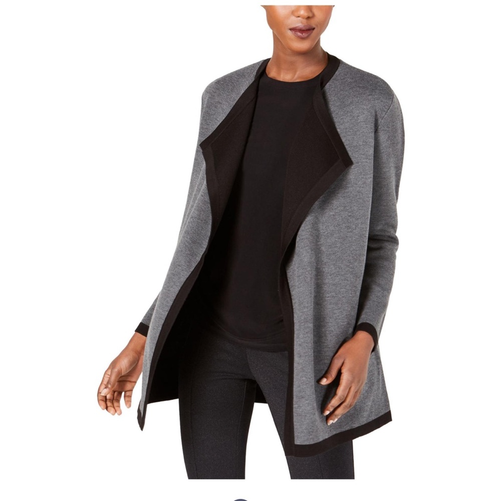 Talbots Pure Merino Wool Open Front Cardigan Jacket Marled Merlot Size MP